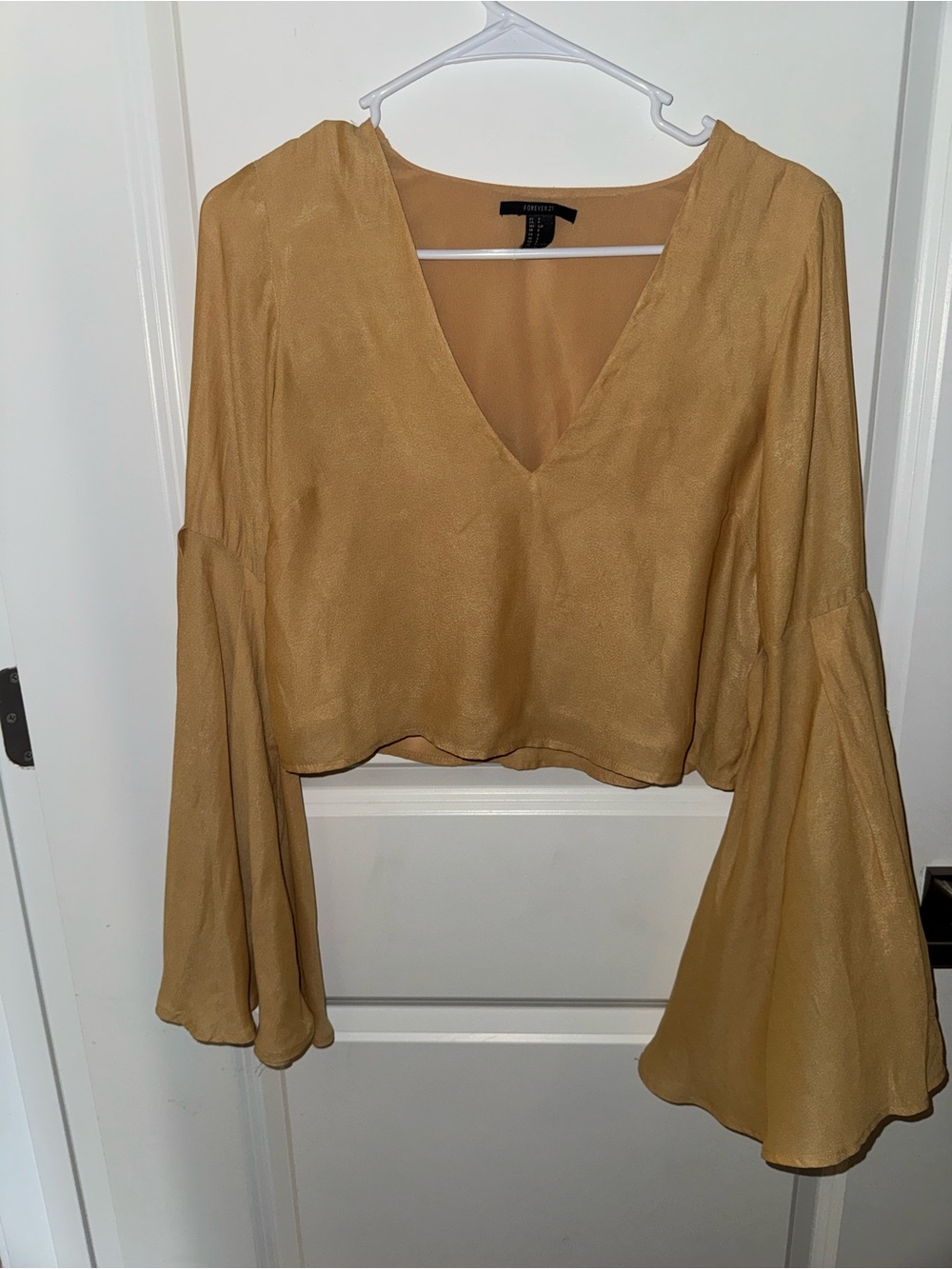 Forever 21 Golden Mustard V-Neck Bell Sleeve Crop Top